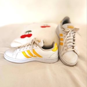 Womens shoes Adidas grand Court cloudfoam yellow gold and white